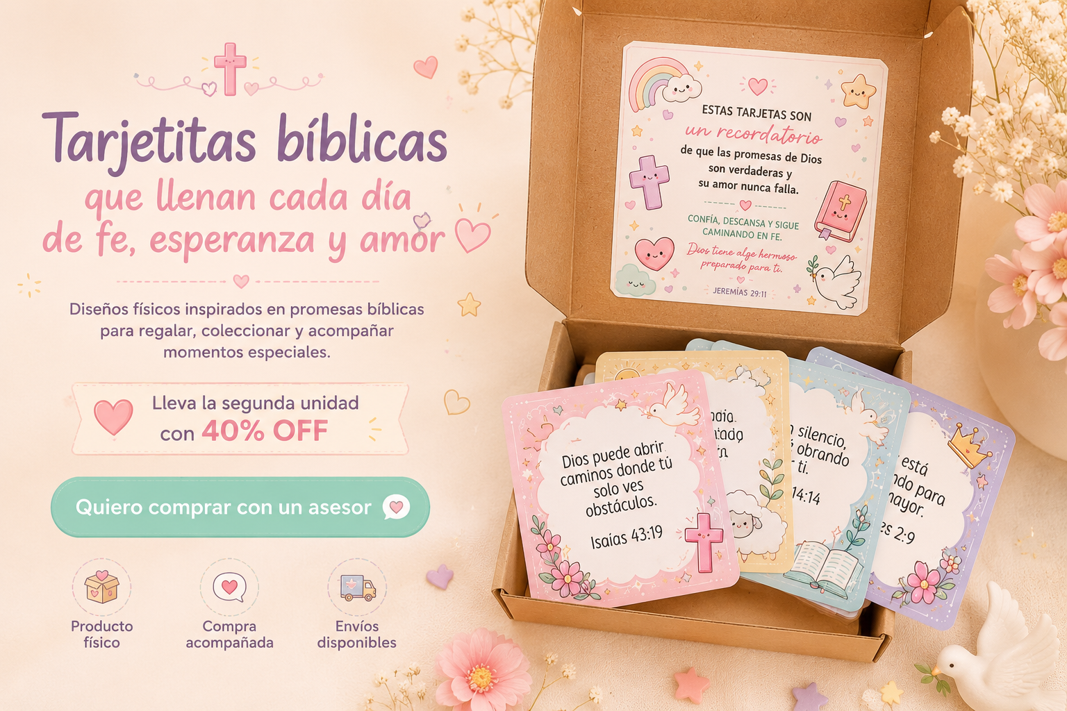 Tarjetitas bíblicas Promesa Viva — diseños pastel con promesas de fe